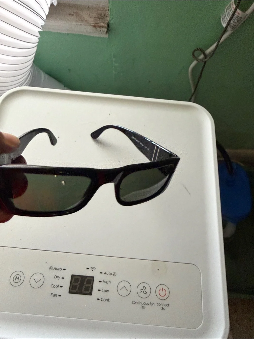 Persol Black Rectangular Sunglasses with Dark Green Lenses